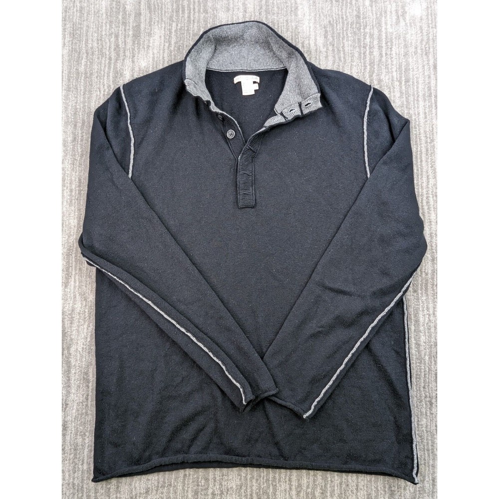 Carbon 2 Cobalt Mens Large Cotton Cashmere Blend Gloaming Sweater Black Henley